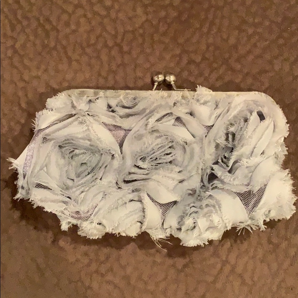 Jessica McClintock Gray Flower Clutch w/ strap